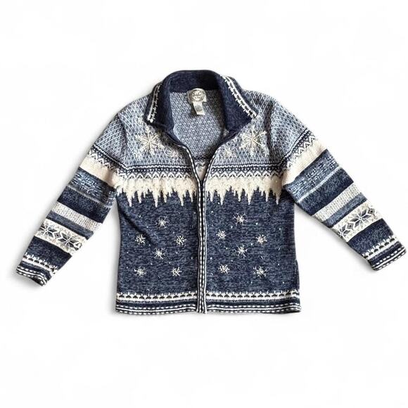 Stitches In Time vintage blue snowflake zip sweater XL embroidered winter - Picture 3 of 8